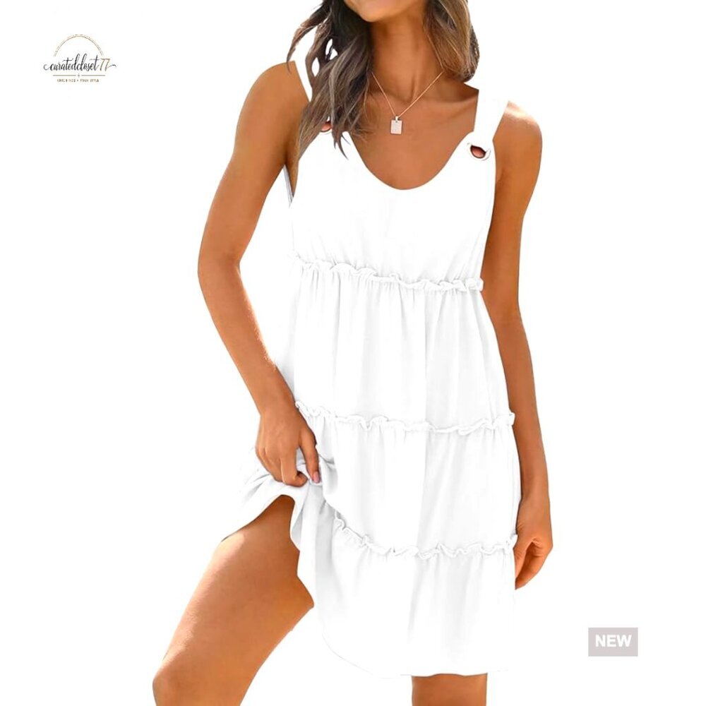 Sleeveless A-Line Sundress, Knee-Length, Polyester Rayon Spandex, Beach Coverup